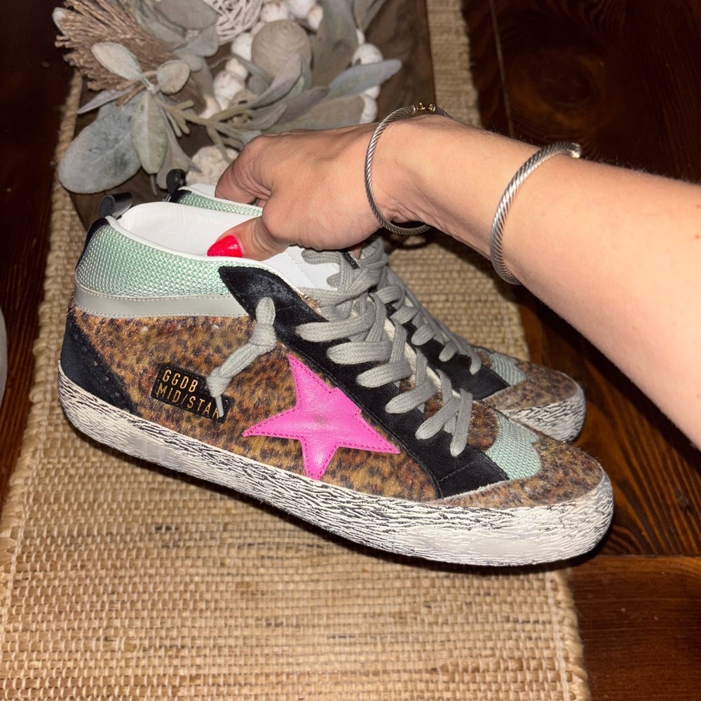 Golden Goose Mid Star Sneakers with Pink Star